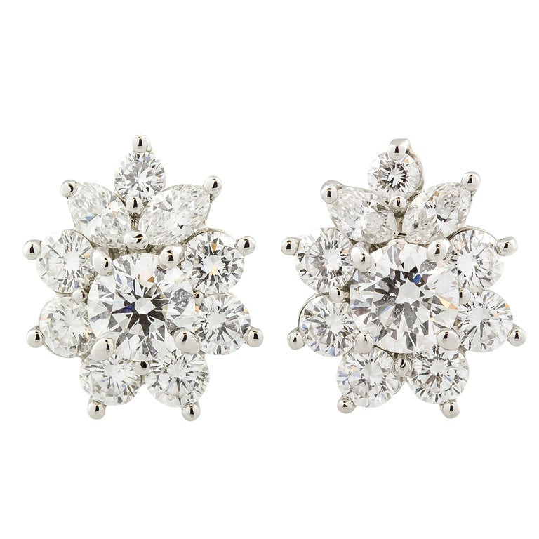 Tiffany Victoria Earrings
 TIFFANY and CO Victoria Diamond Platinum Cluster Earrings