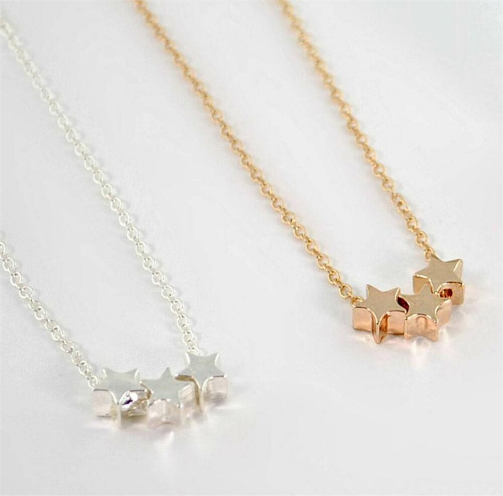 Tiny Charm Necklace
 TINY TRIPLE STAR CHARM NECKLACE 0 5" Small Pendant Three