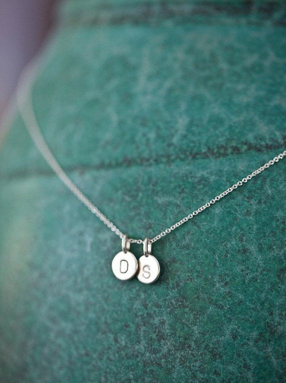 Tiny Charm Necklace
 TWO Charms Tiny Initial Necklace in Sterling Silver