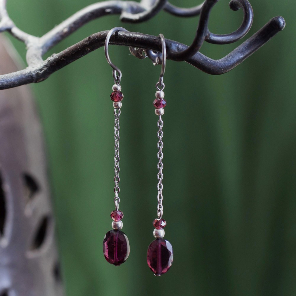 Titanium Earrings For Sensitive Ears
 Pure Titanium drop earrings with garnet beads