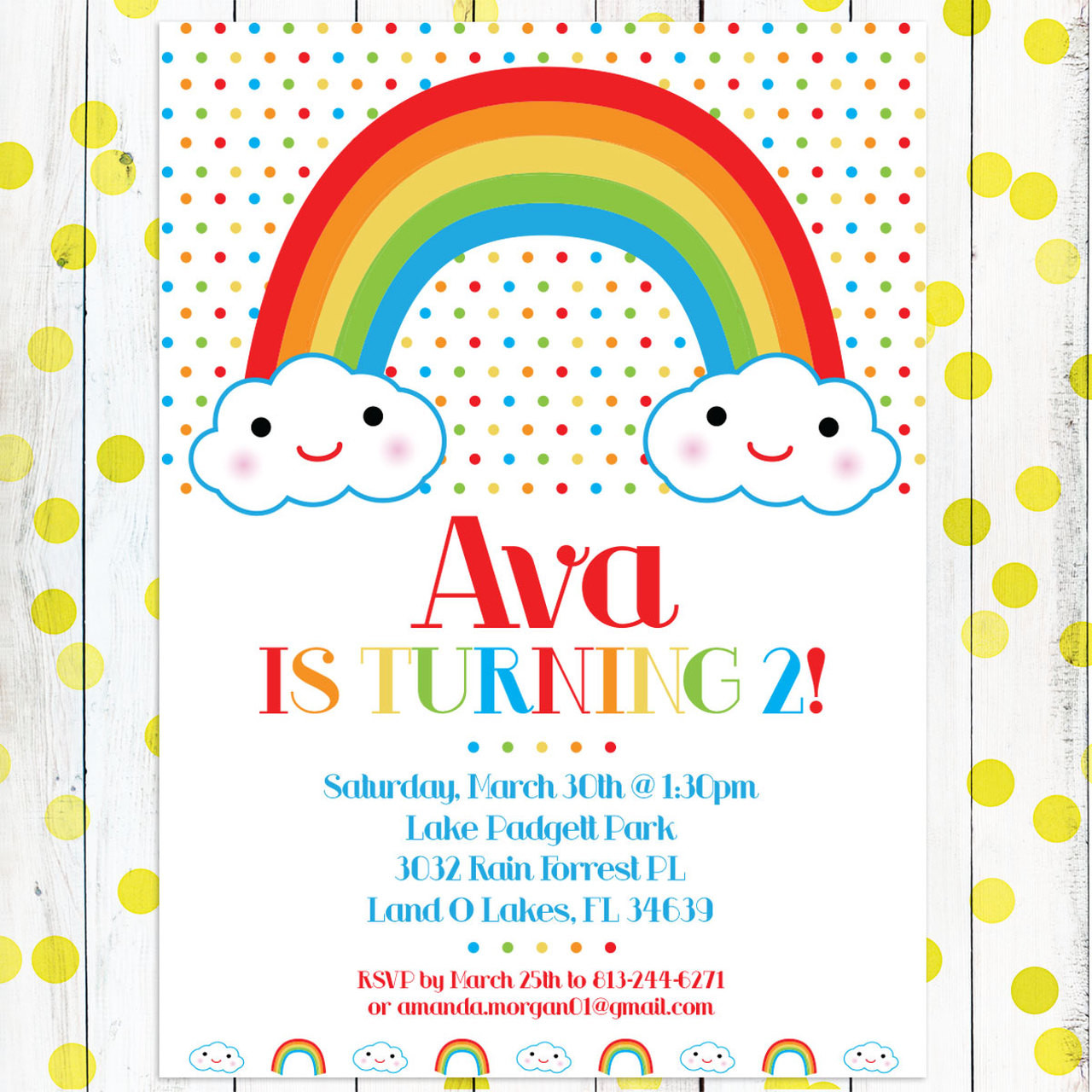 Toddler Birthday Invitations
 Personalized Kids Birthday Invitation Happy Little Rainbow