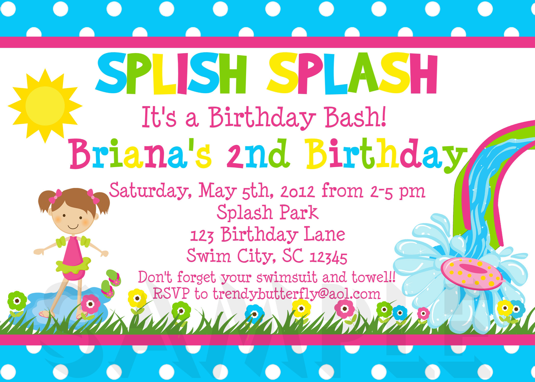 Toddler Birthday Invitations
 Birthday Invitations Girls Water Splish Splash Party