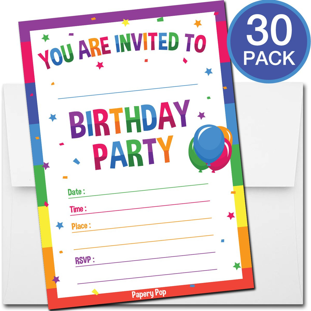 Toddler Birthday Invitations
 30 Colorful Rainbow Birthday Invitations with Envelopes