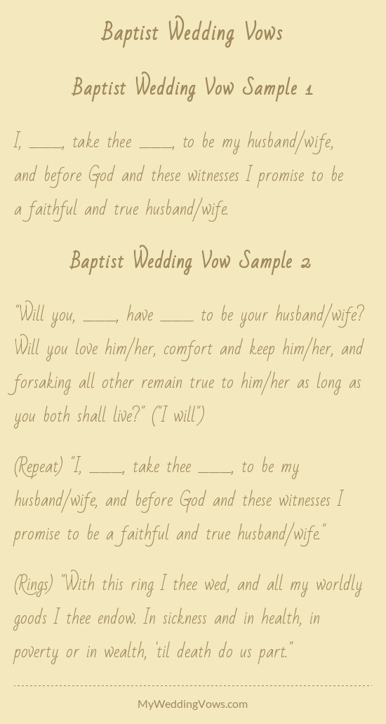 Traditional Baptist Wedding Vows
 Baptist Wedding Vows