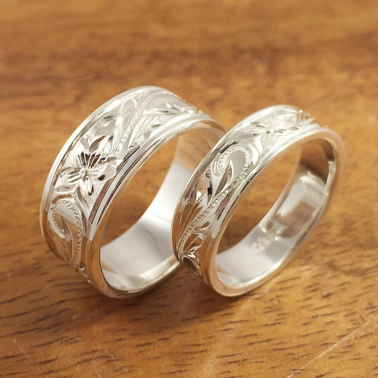 Traditional Wedding Bands
 Silver Wedding Ring Set of Traditional Hawaiian Hand