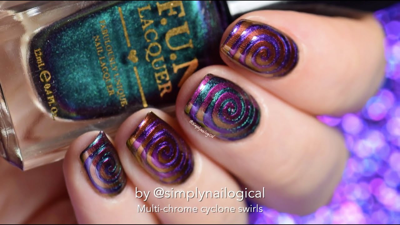 Trippy Nail Designs
 Multi chrome cyclone swirl trippy nail art
