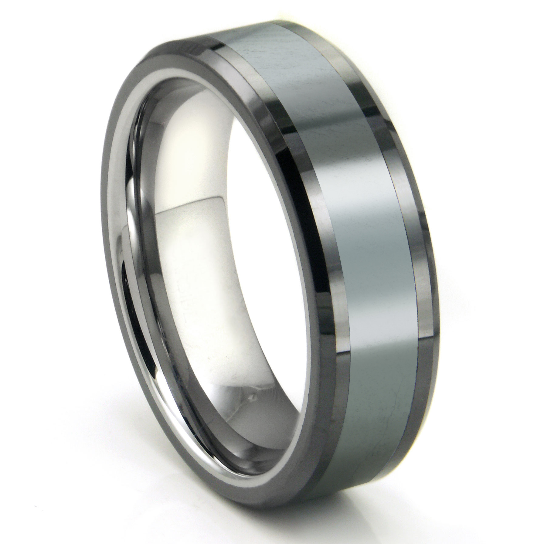 Tungsten Wedding Ring
 Tungsten Carbide Grey Meteorite Inlay Wedding Band Ring