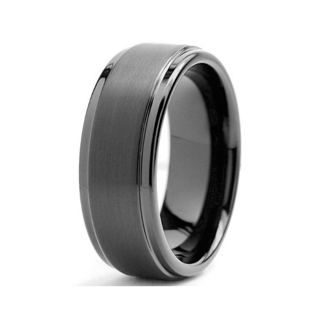 Tungsten Wedding Ring
 8mm Black High Polish Matte Finish Men s Tungsten Ring