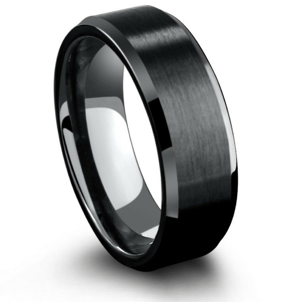 Tungsten Wedding Ring
 8mm Mens Black Tungsten Wedding Ring With Matte Center