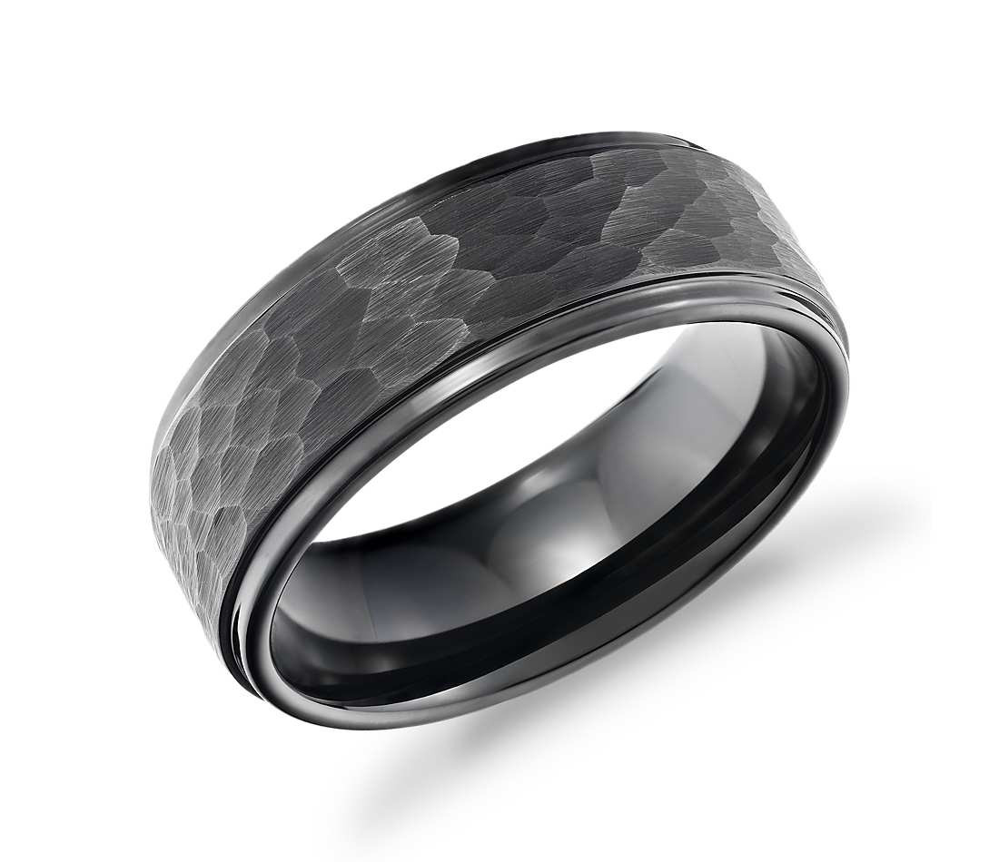 Tungsten Wedding Ring
 Matte Hammered fort Fit Wedding Band in Black Tungsten