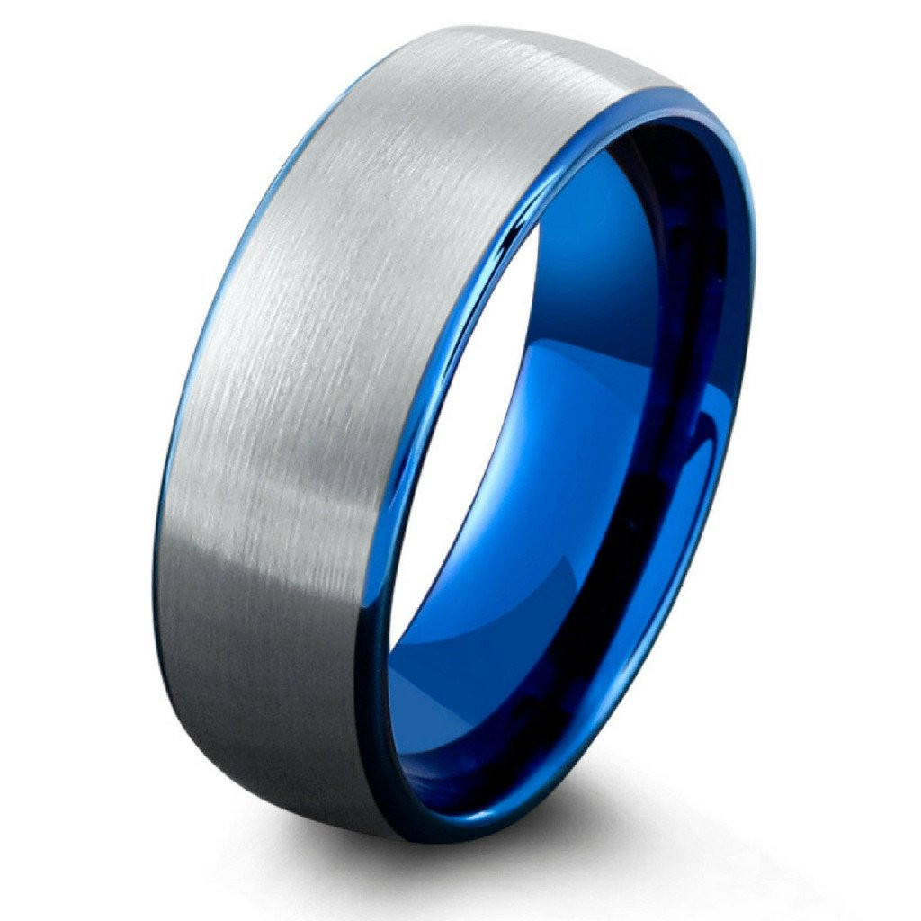 Tungsten Wedding Ring
 Mens Ocean Blue Brushed Tungsten Wedding Band – Northern
