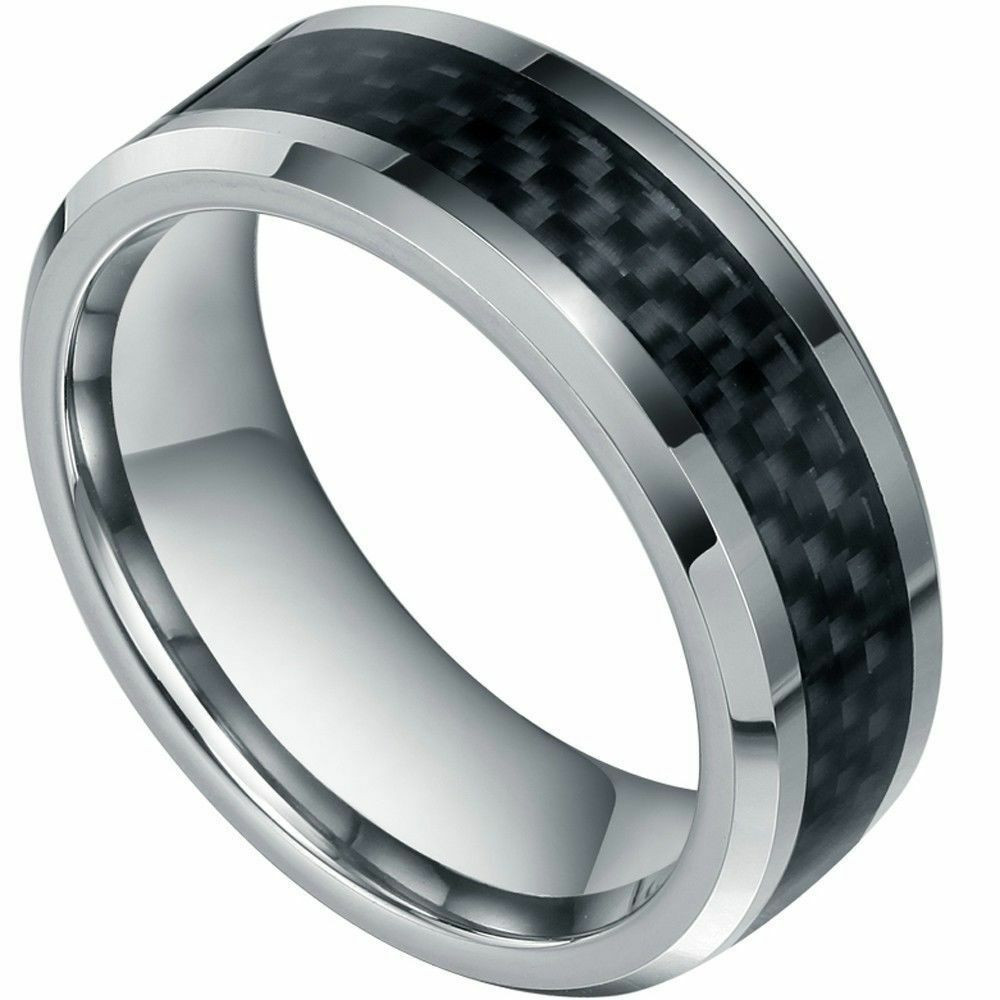 Tungsten Wedding Ring
 Tungsten Carbide Men s Wedding Band Ring Inlay Carbon