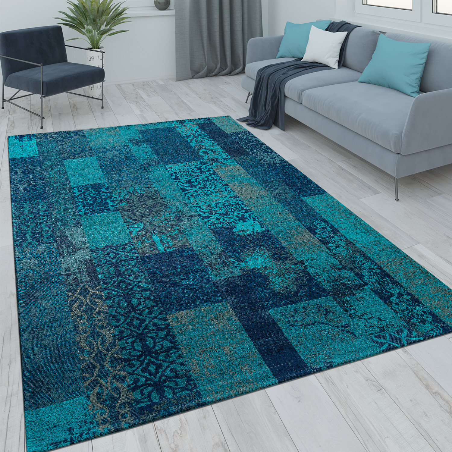 Turquoise Rug Living Room
 Patchwork Rug Vintage Look Turquoise