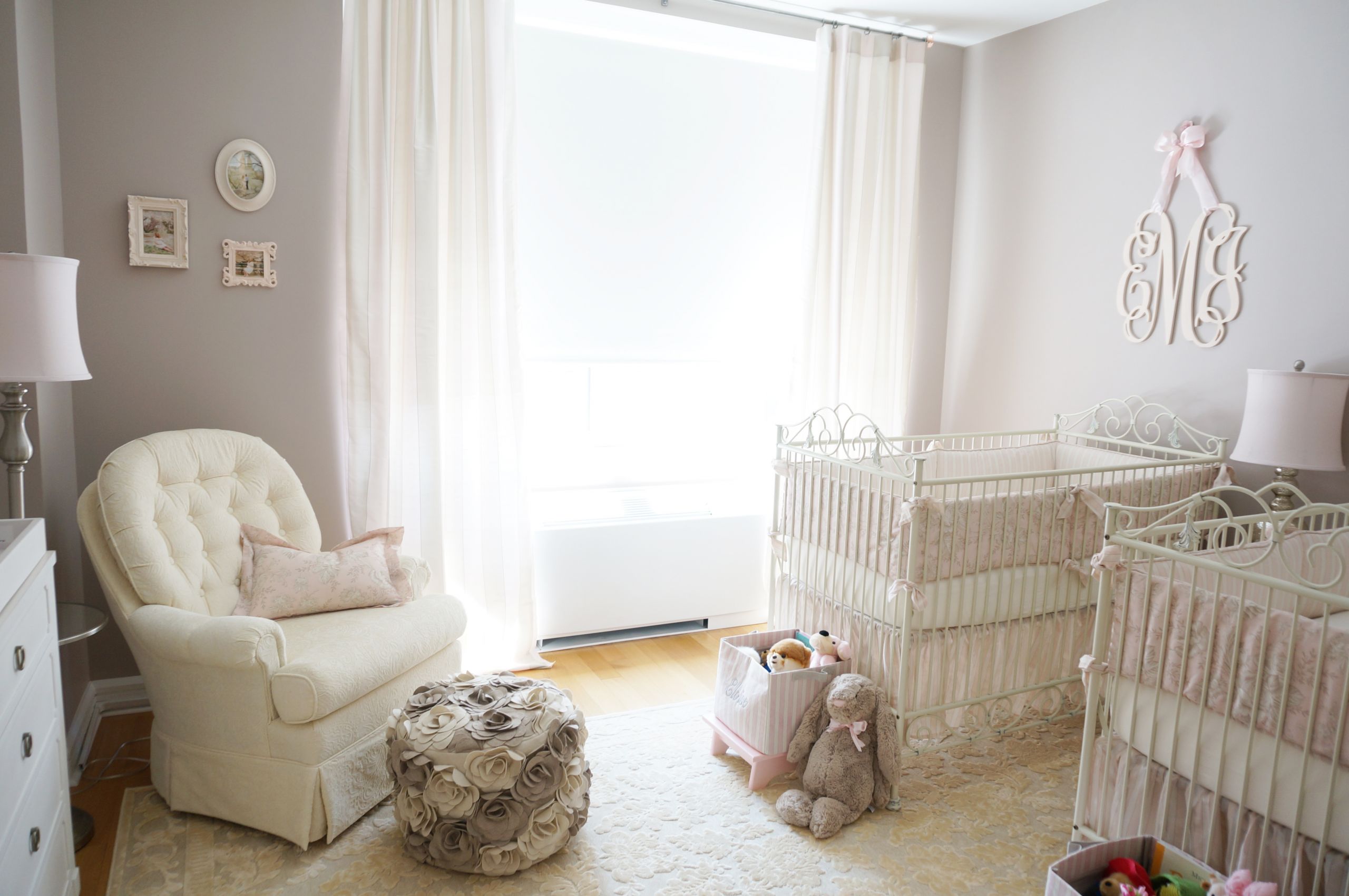 Twins Baby Room Decorating Ideas
 Pink Ivory and Grey Twin Girls Nursery Project Nursery