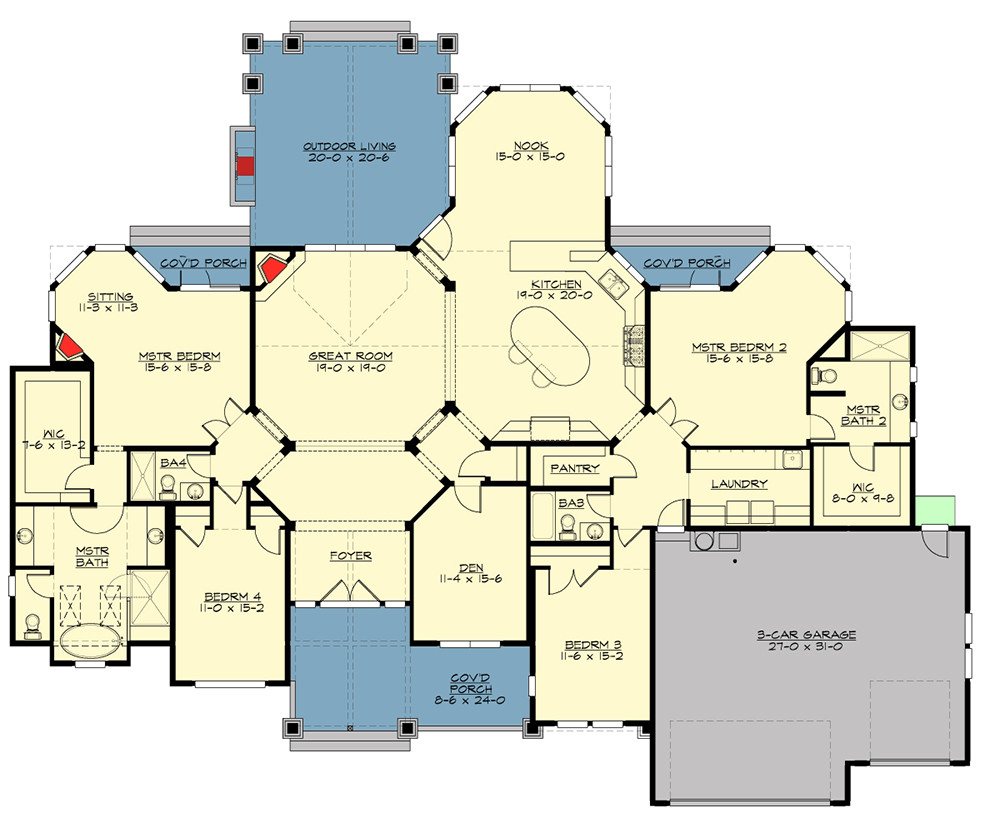 Two Master Bedroom Floor Plan
 Mountain Craftsman with 2 Master Suites JD