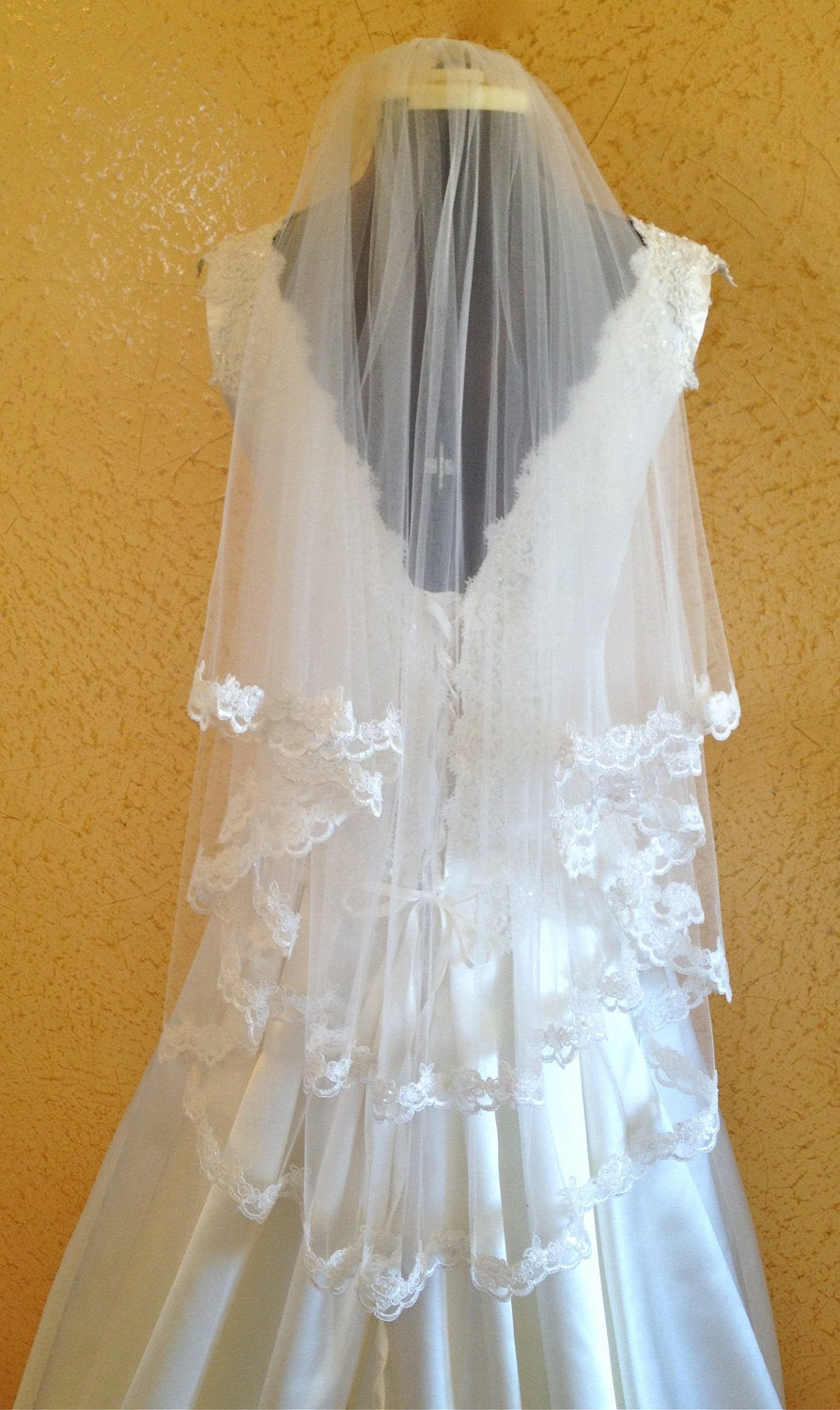 Two Tier Wedding Veil
 Lace Veil wedding veil in Two tier Scalloped beaded lace