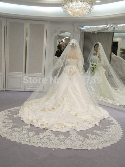 Two Tier Wedding Veil
 Two Tier Long Cathedral Length Bridal Wedding Veil Lace