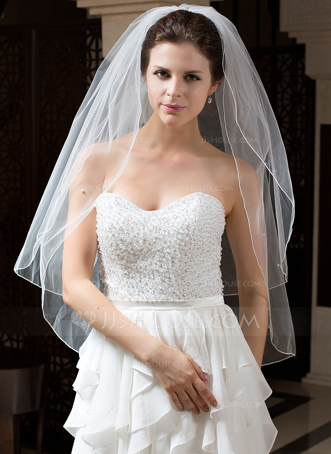 Two Tier Wedding Veil
 Two tier Waltz Bridal Veils With Pencil Edge