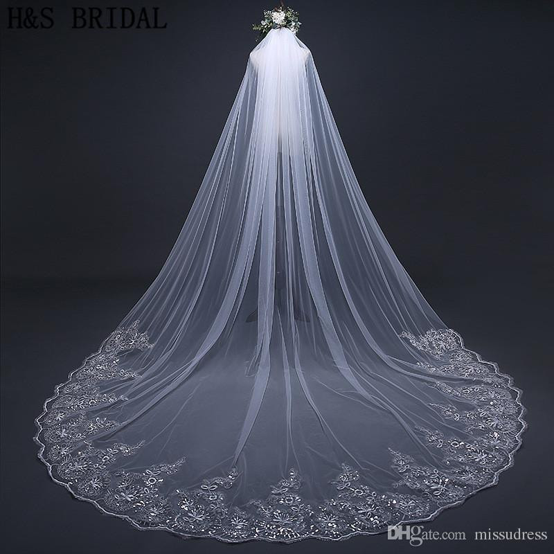 Uk Wedding Veils
 Crystals Wedding Veils Beaded Long 1 Layer Cathedral Lace