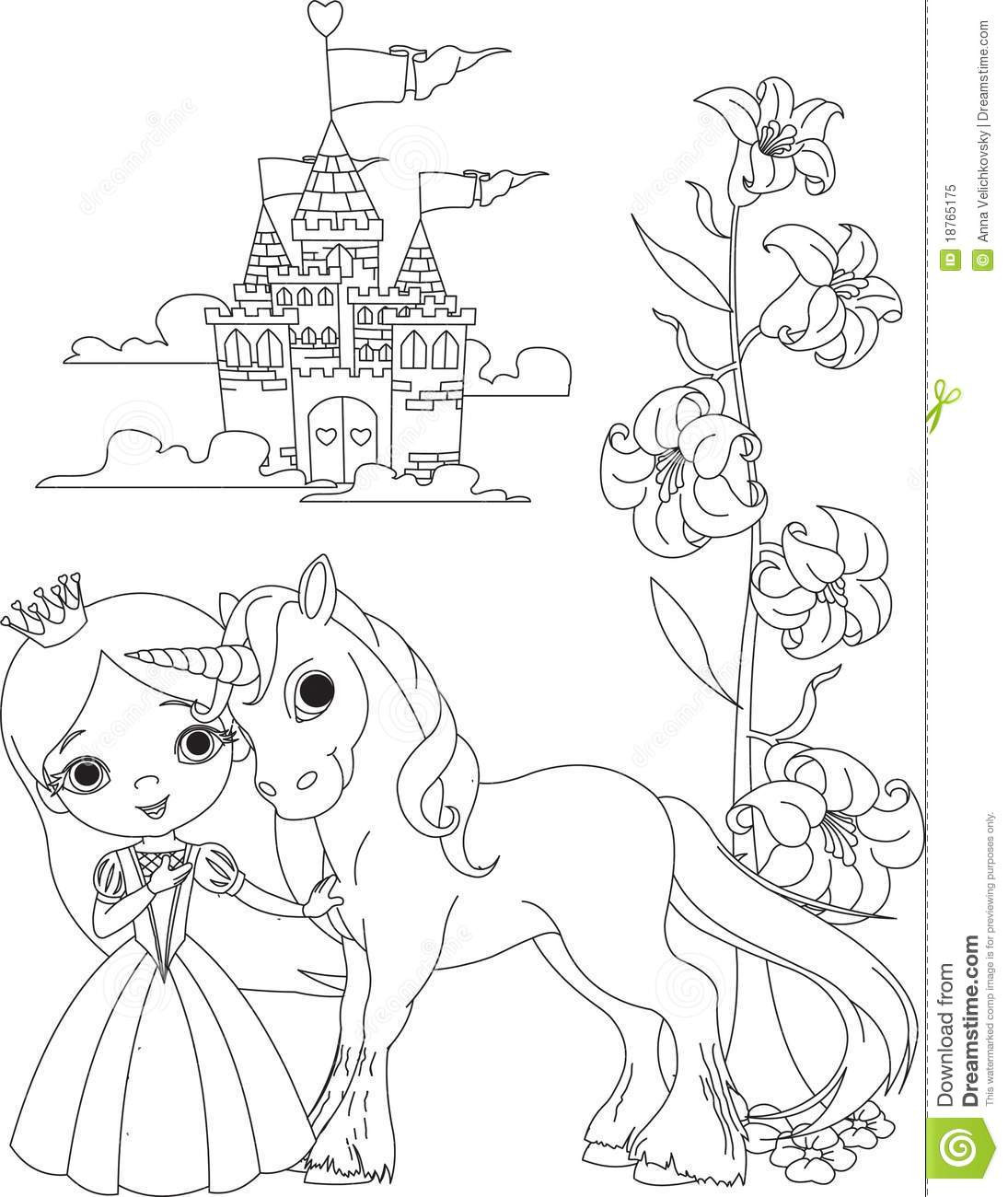 Unicorn Coloring Pages For Girls
 Beautiful Princess And Unicorn Coloring Page Stock Vector