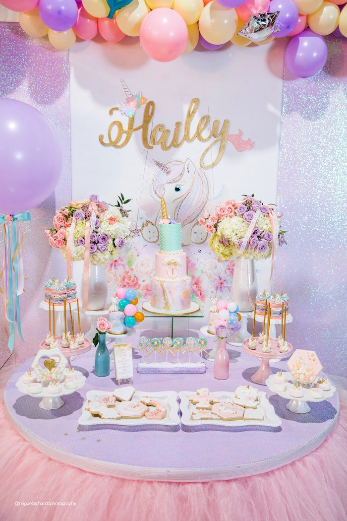 Unicorn Party Table Ideas
 Kara s Party Ideas Sparkly Baby Unicorn Birthday Party