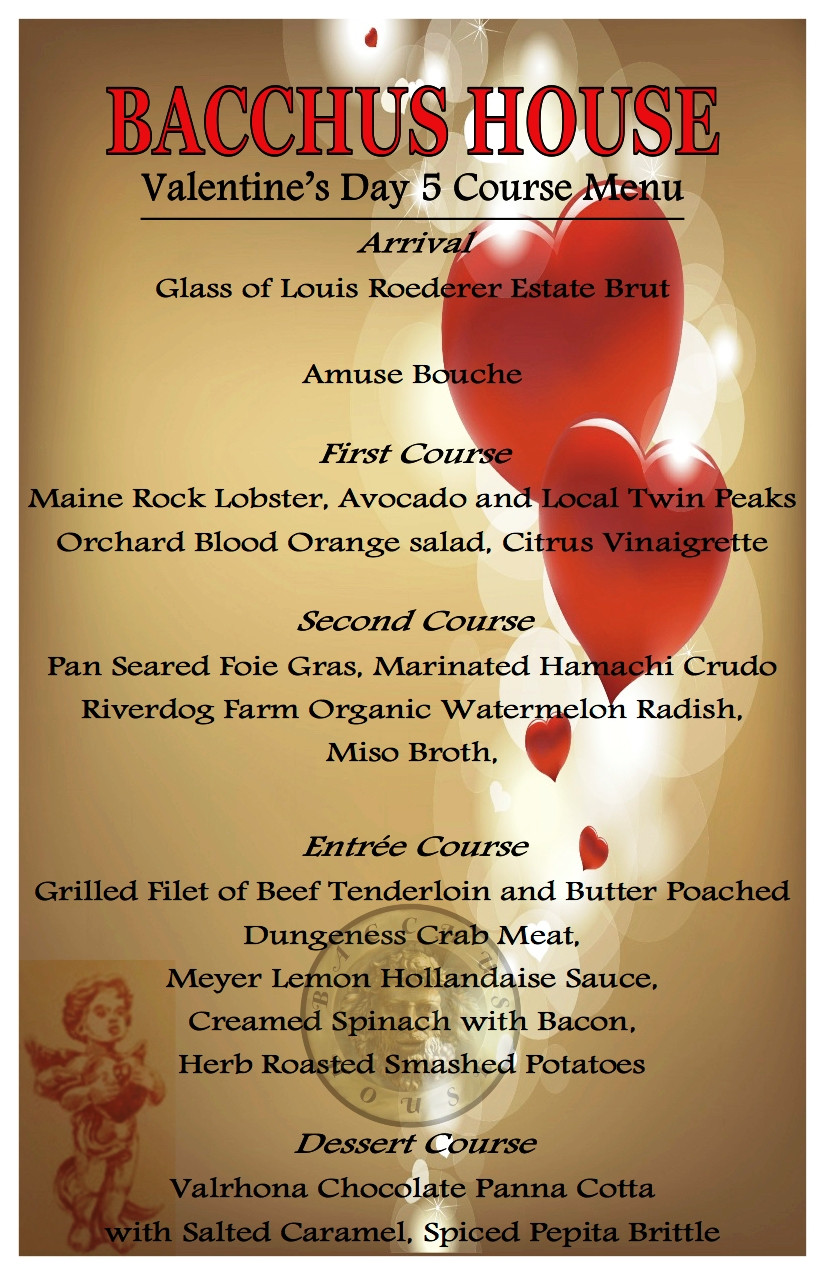 Valentine Day Dinner Menu
 Valentine s Day Prix Fixe Dinner SOLD OUT Bacchus