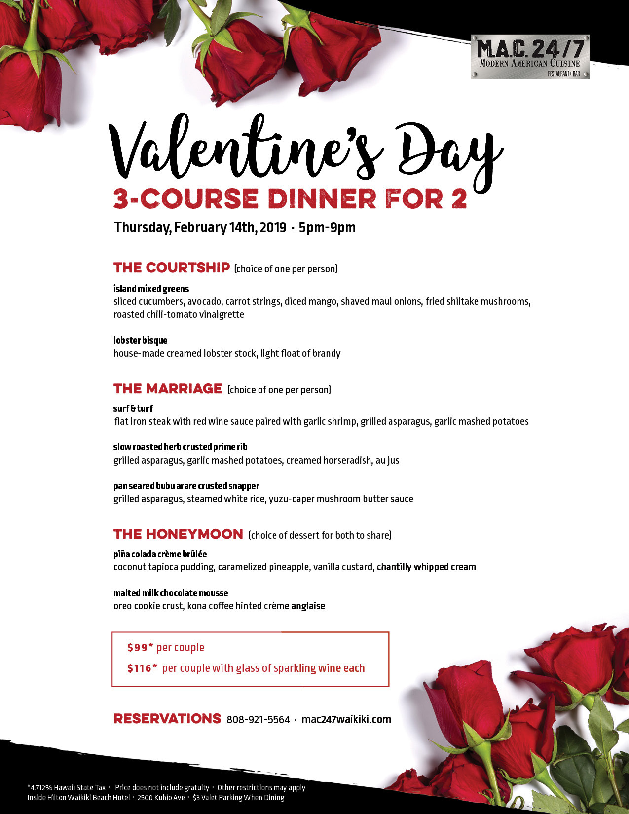 Valentine Day Dinner Menu
 Valentines 2018 Mac 24 7 Restaurant Bar