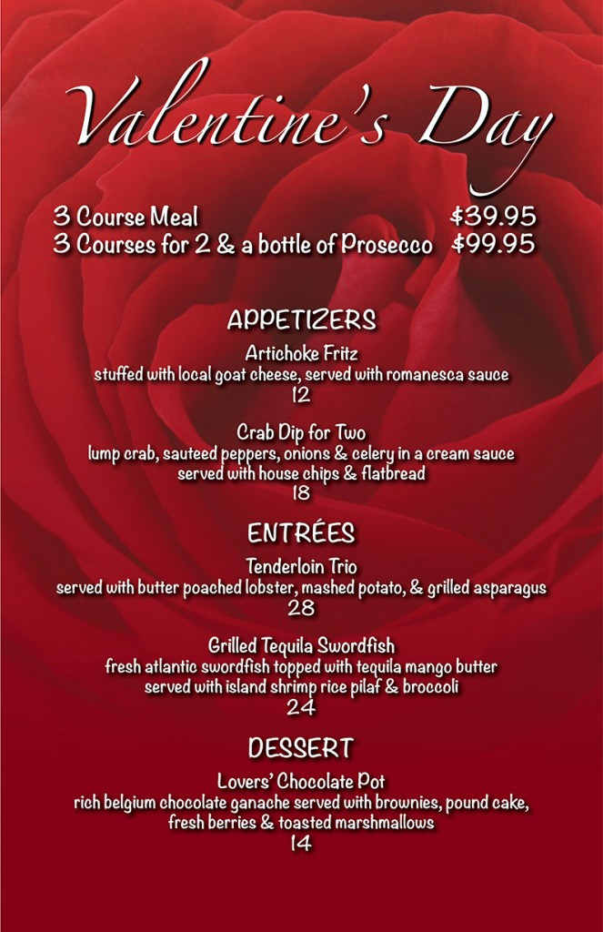 Valentine Day Dinner Menu
 Valentine’s Day Dinner For 2Barlows Restaurant