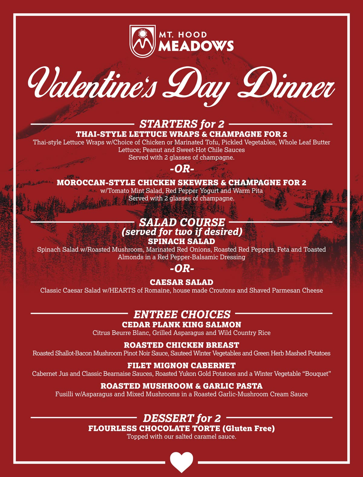 Valentine Day Dinner Menu
 Valentines Day Dinner at the Loft