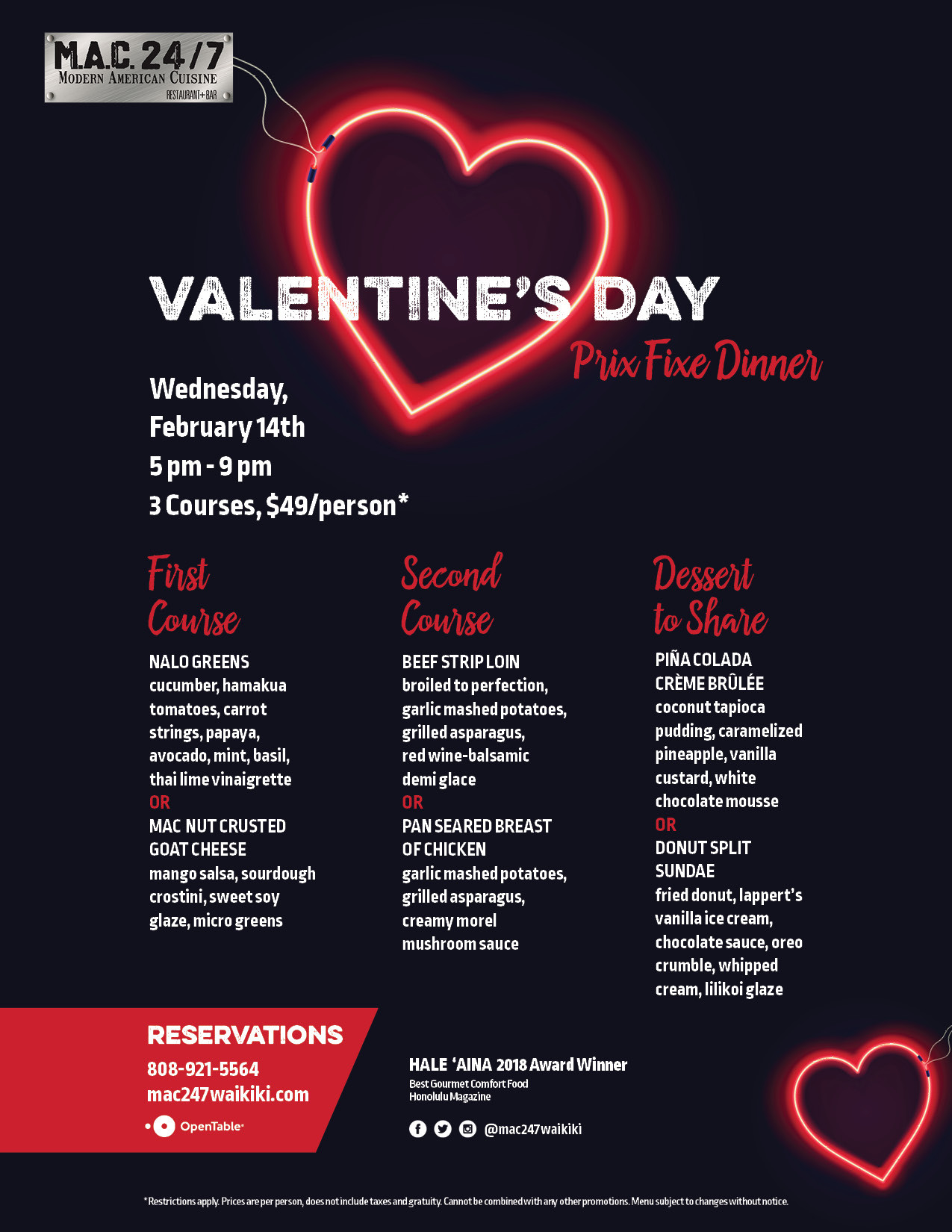 Valentine Day Dinner Menu
 Valentine s Day Prix Fixe Dinner Mac 24 7 Restaurant Bar