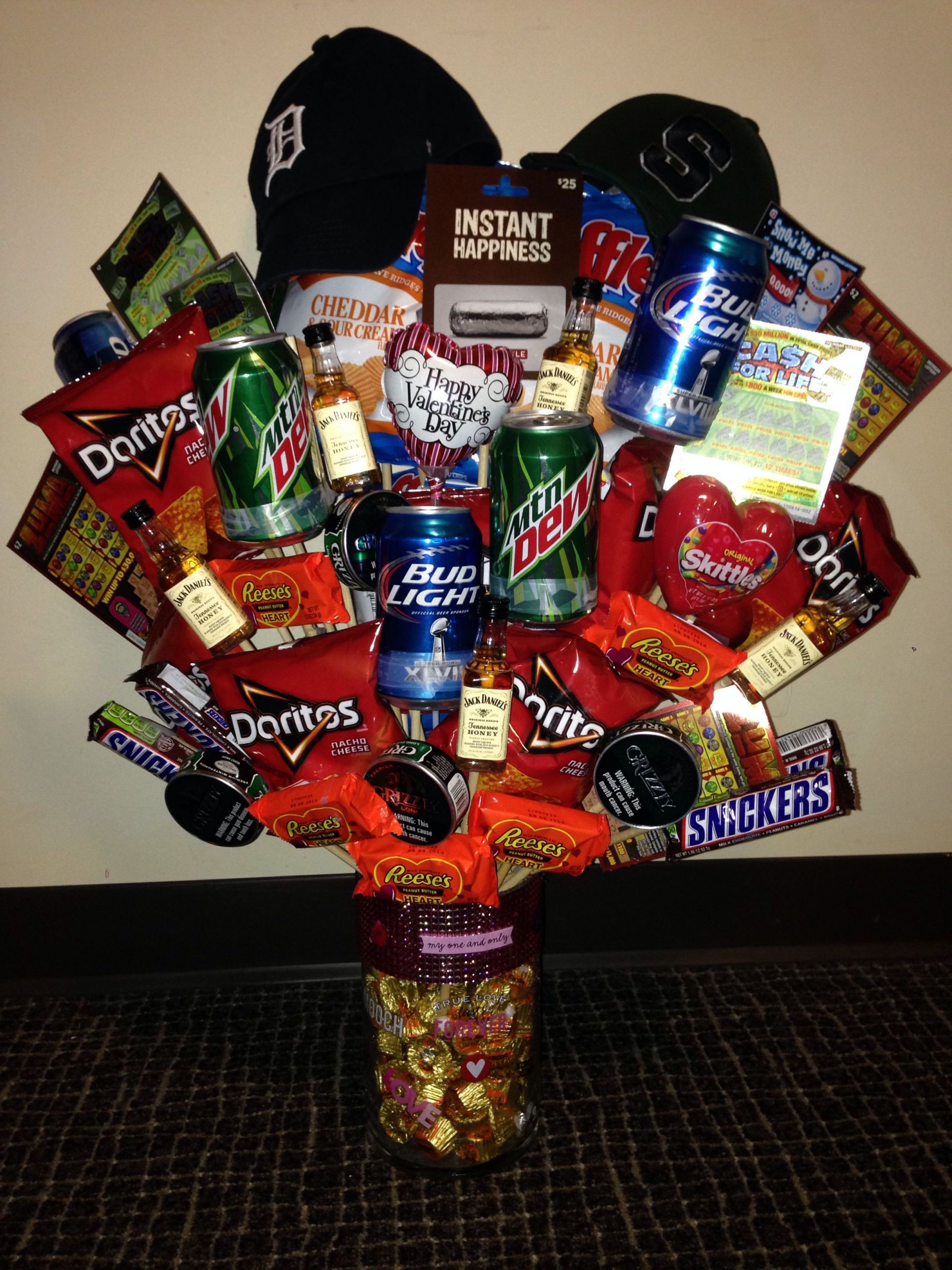 Valentines Gift Basket Ideas For Him
 Valentines bouquet for him Made this for my boyfriend on