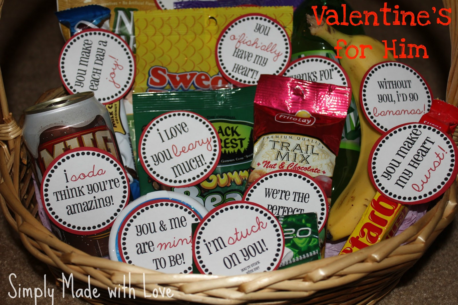 Valentines Gift Baskets For Him Ideas
 simply made with love Valentine s for Him & Free Printable