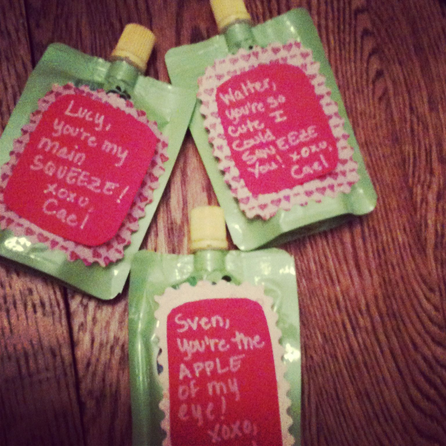 Valentines Gift For Baby
 Infant valentines on applesauce pouches