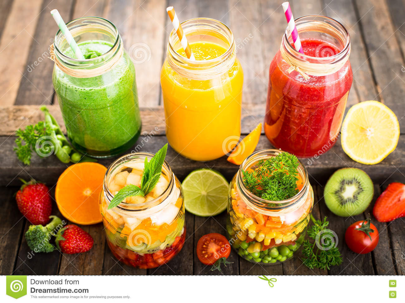 Veg And Fruit Smoothies
 Healthy Fruit And Ve able Salad And Smoothies Stock