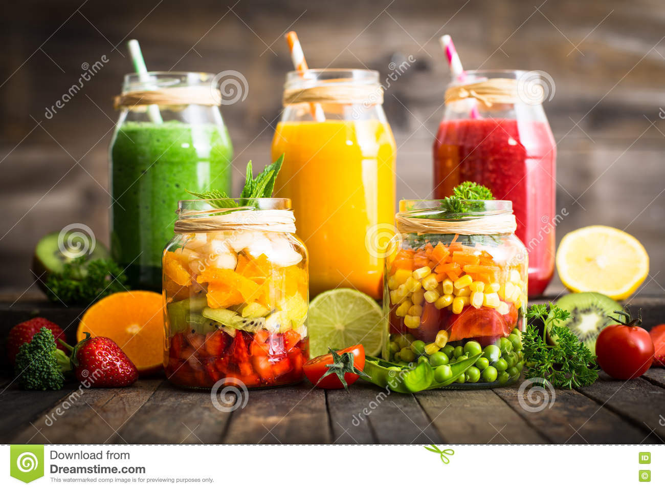 Veg And Fruit Smoothies
 Healthy Fruit And Ve able Salad And Smoothies Stock