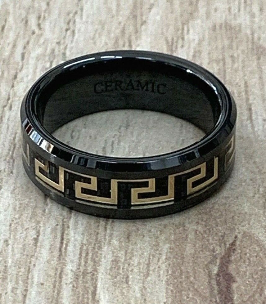Versace Wedding Ring
 Free Engraving Versace Ceramic Greek Key Gold Plated