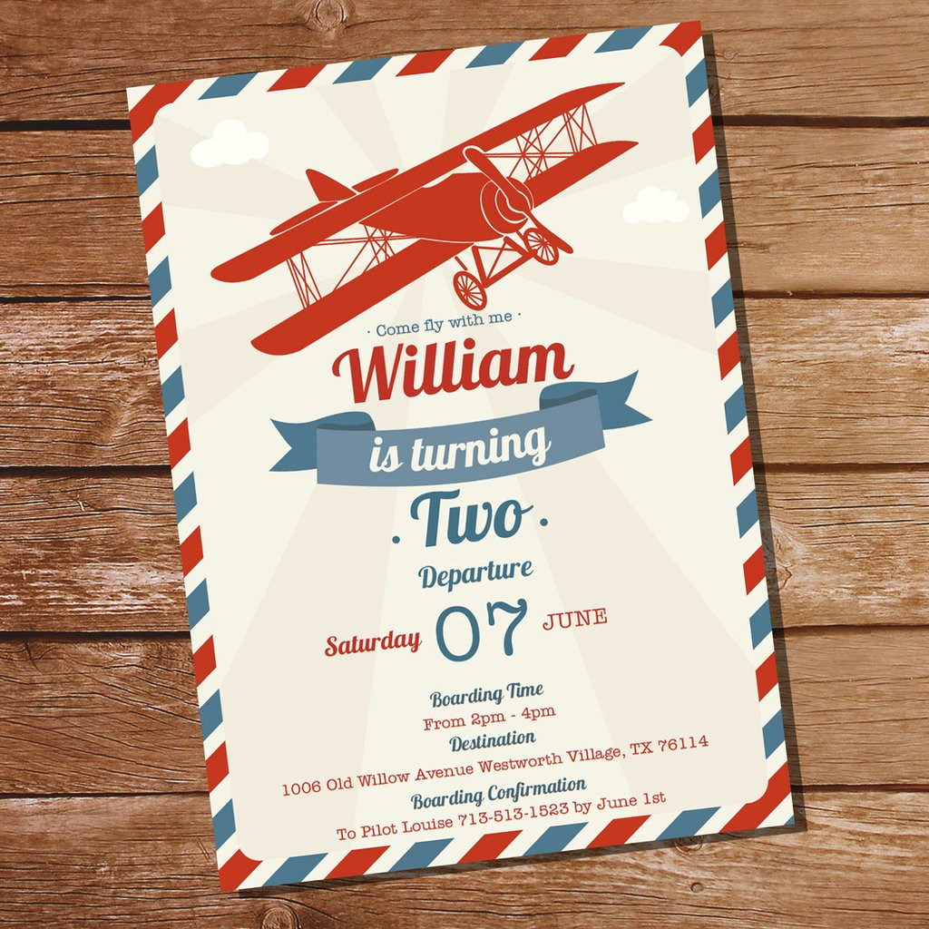 Vintage Airplane Birthday Invitations
 Vintage Airplane Birthday Party Printable Invitation