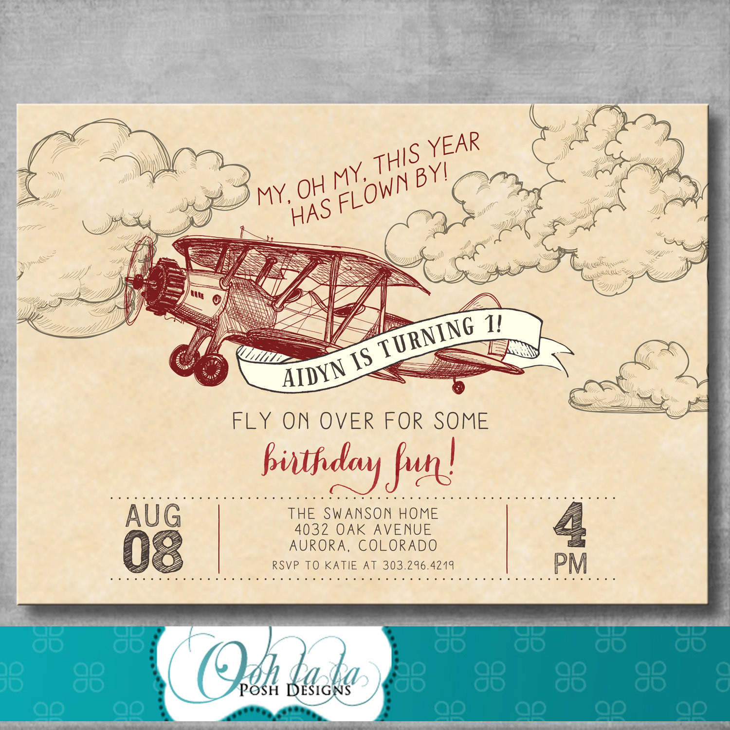 Vintage Airplane Birthday Invitations
 Vintage Airplane Invitation First Birthday 1st Retro Old