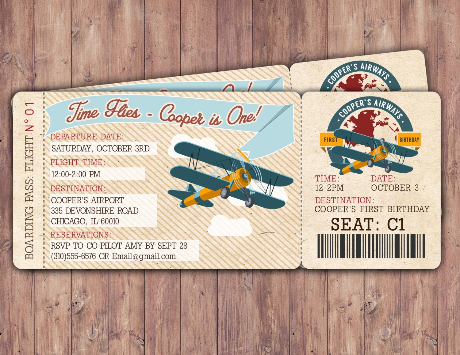 Vintage Airplane Birthday Invitations
 Time Flies Vintage Airplane Boarding Pass Birthday