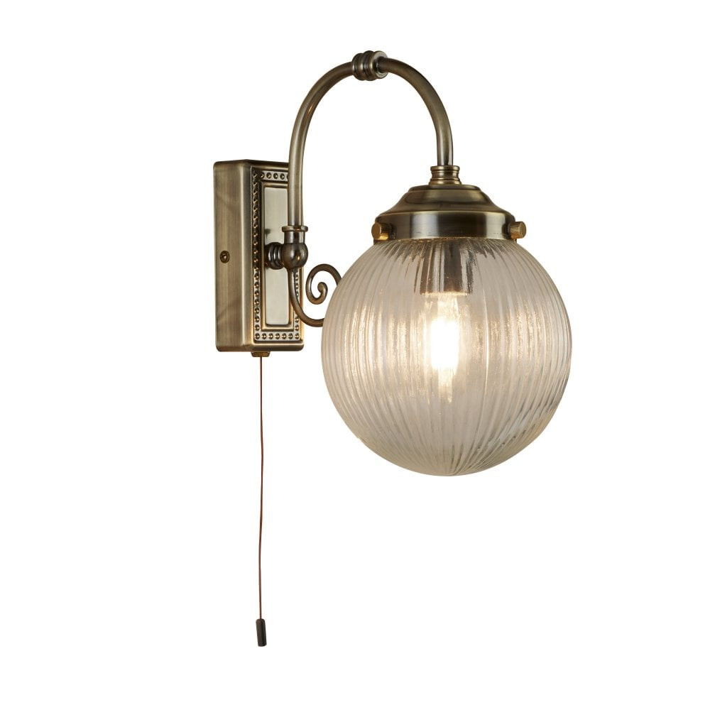 Vintage Bathroom Lights
 IP44 Single antique brass bathroom wall light ridged glass