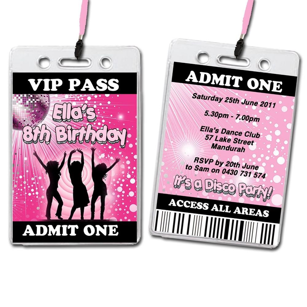 Vip Birthday Invitations
 Disco Dance Personalised VIP Lanyard Birthday Invitation