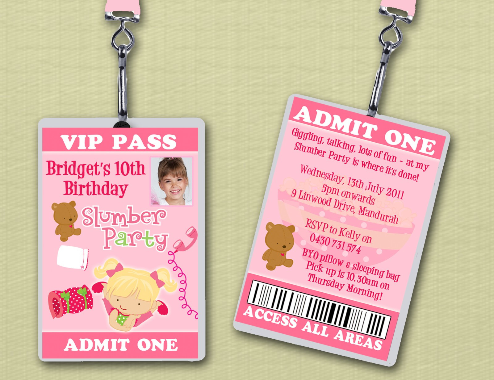 Vip Birthday Invitations
 VIP Lanyard Slumber Party Birthday Invitations