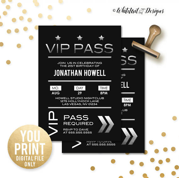 Vip Birthday Invitations
 VIP Birthday Invitation VIP Pass Party Invite 21st birthday