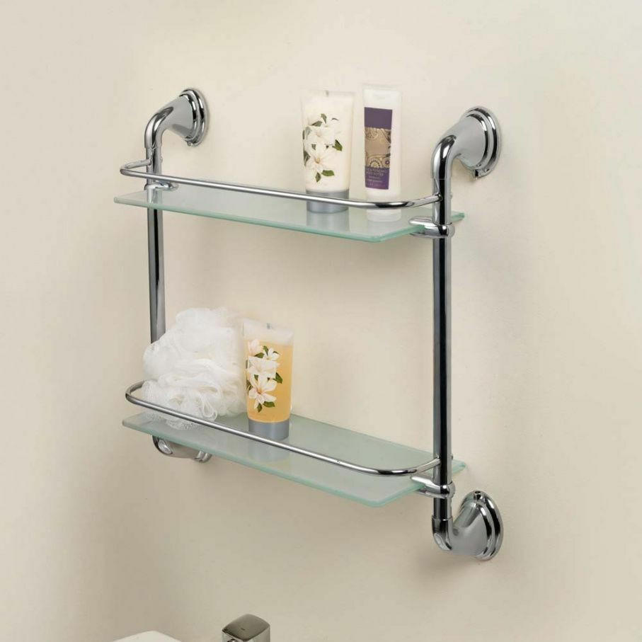 Wall Shelves Bathroom
 Chrome 2 Tier Glass Wall Mounted Bath Bathroom Shelves