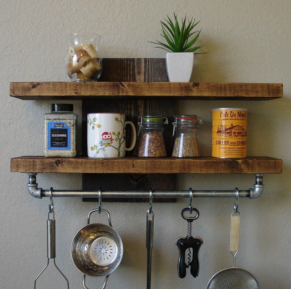 Wall Shelves For Kitchen
 Industrial Rustic Kitchen Wall Shelf Spice Rack with by