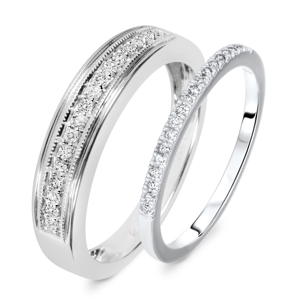 Wedding Band Sets His And Hers
 1 4 Carat T W Round Cut Diamond His And Hers Wedding Band