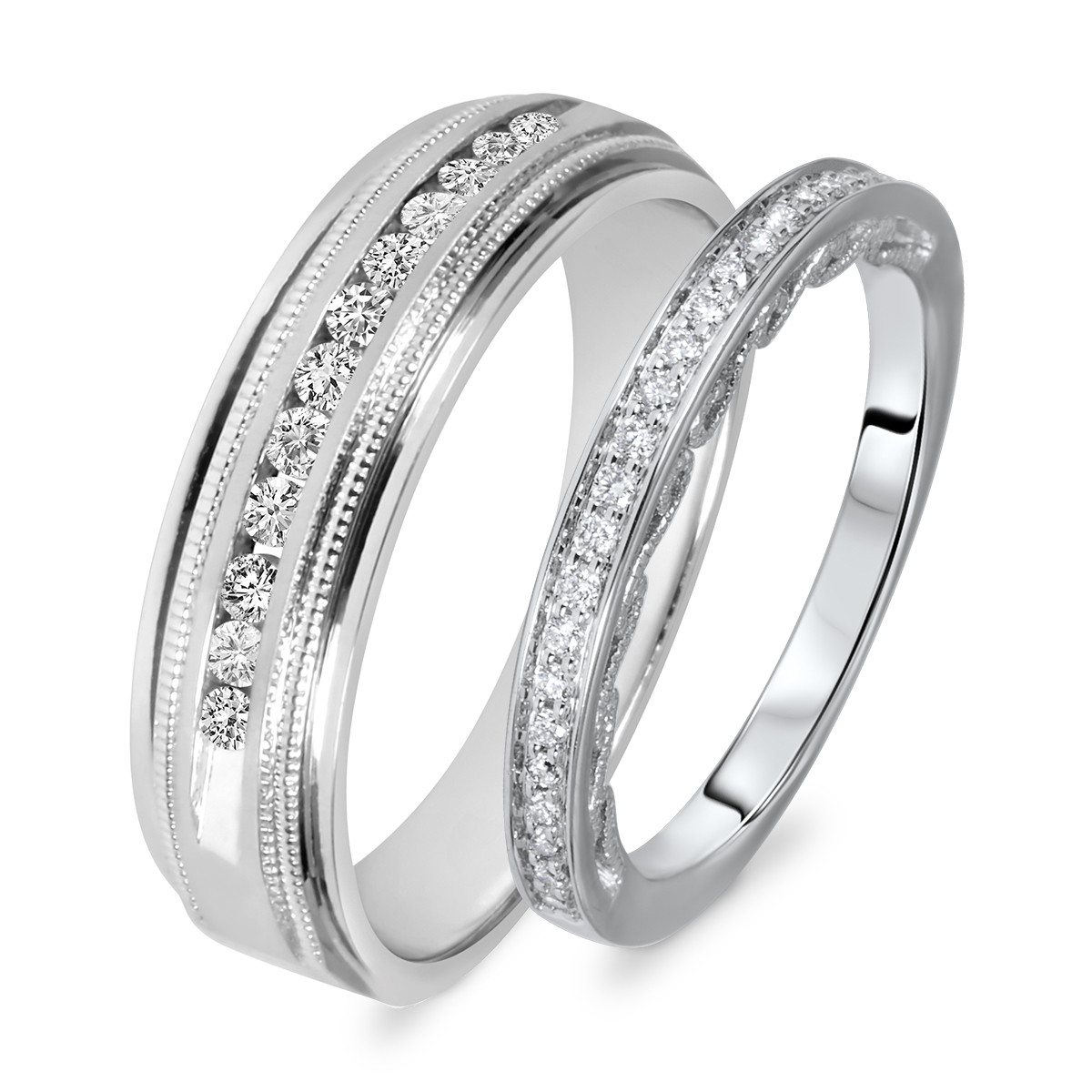 Wedding Band Sets His And Hers
 3 8 Carat T W Round Cut Diamond His And Hers Wedding Band
