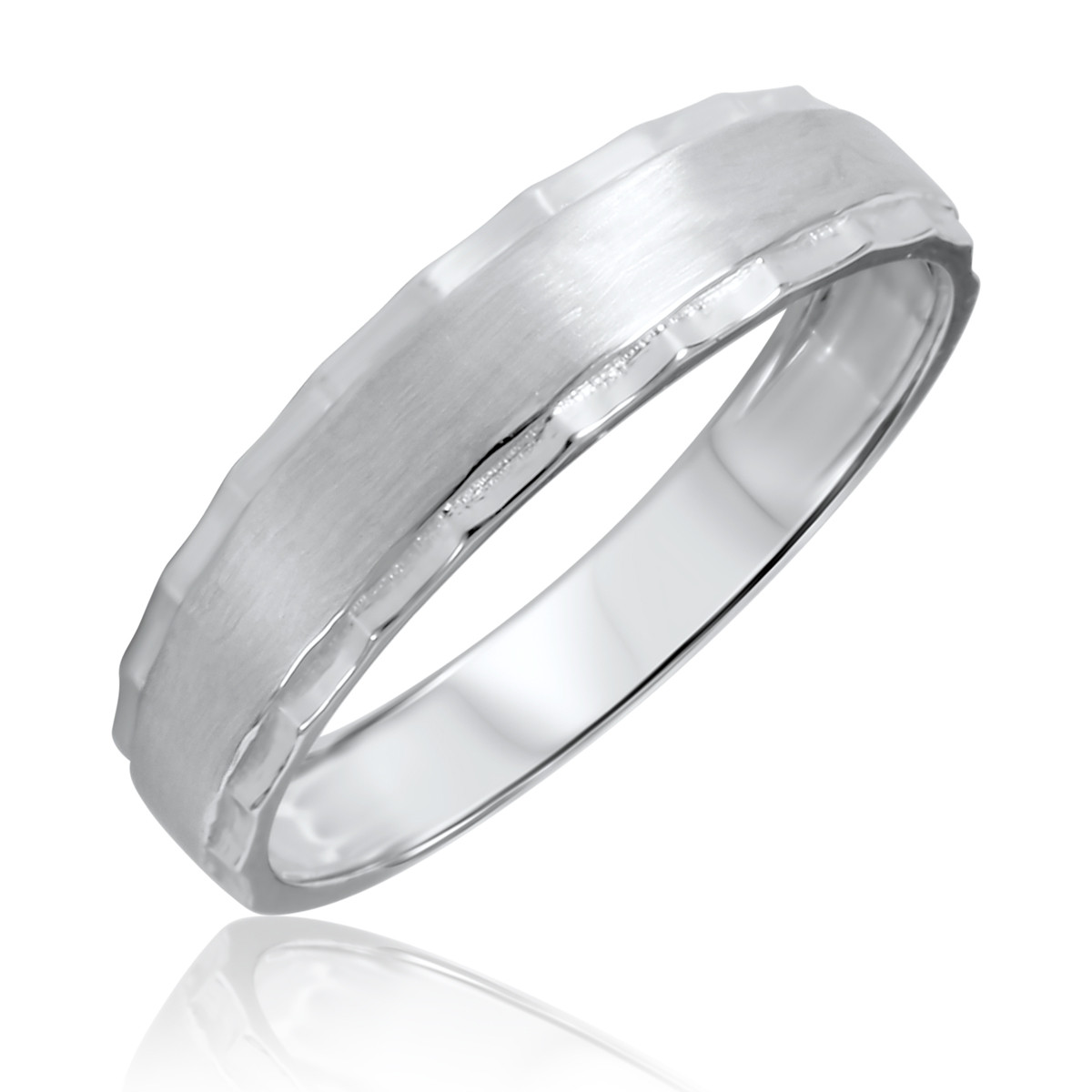 Wedding Band White Gold
 Traditional Mens Wedding Band 10K White Gold