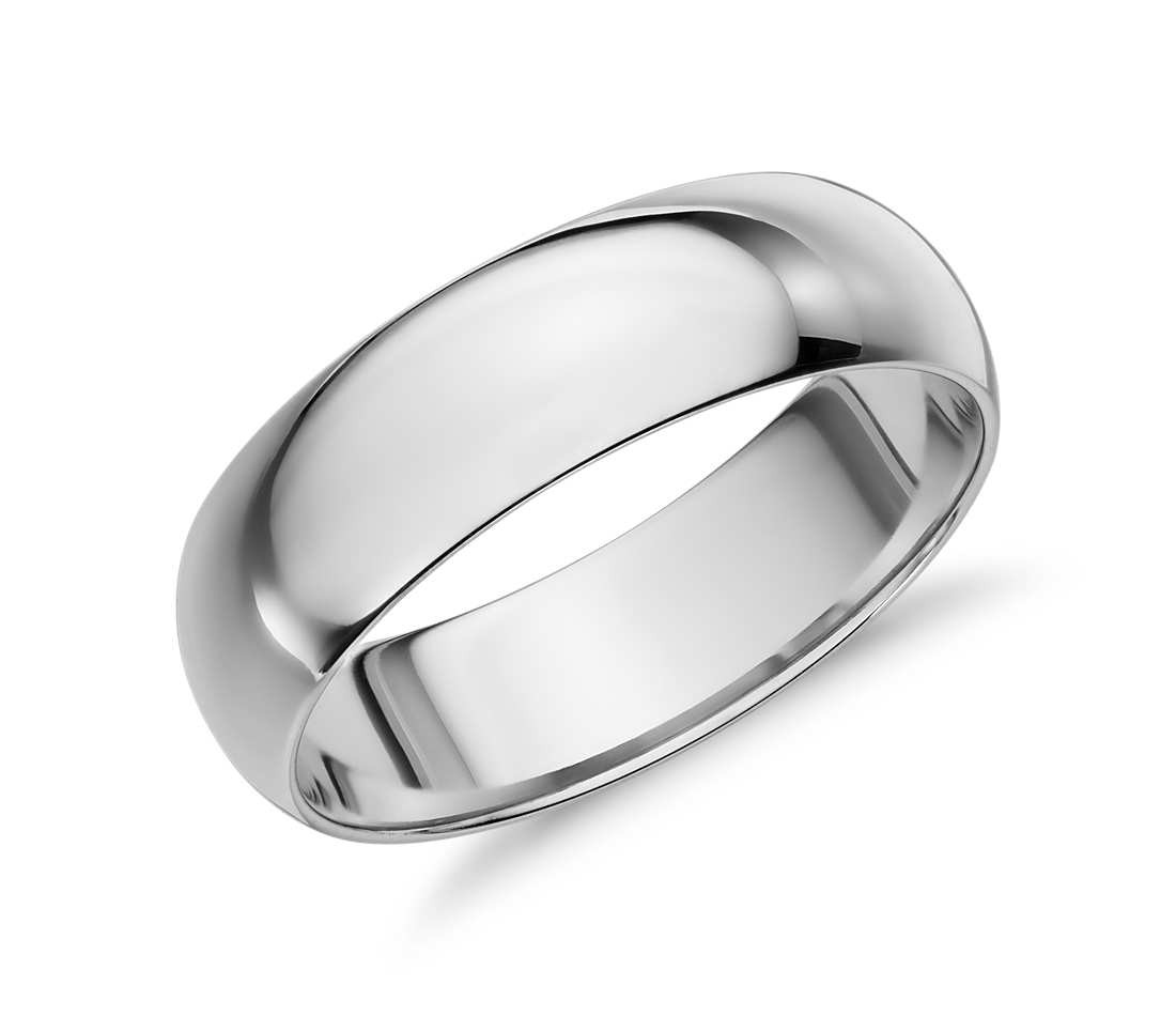 Wedding Band White Gold
 Mid weight fort Fit Wedding Band in 14k White Gold 6mm