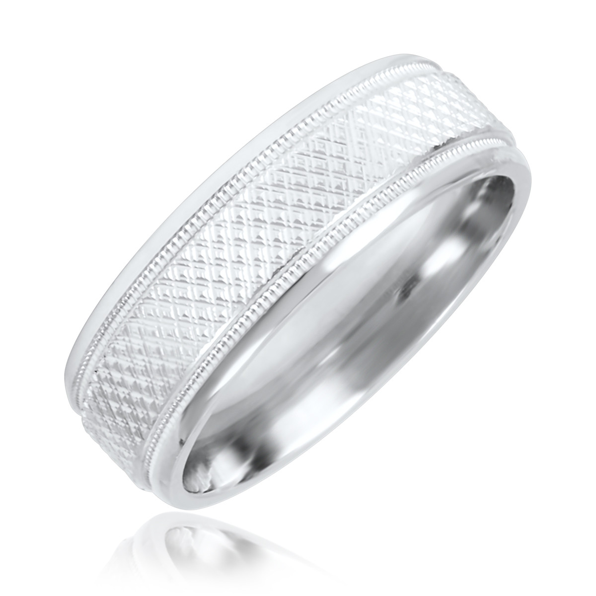 Wedding Band White Gold
 Zig Zag Mens Wedding Band 14K White Gold